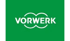 The logo of vorwerk in white with green background