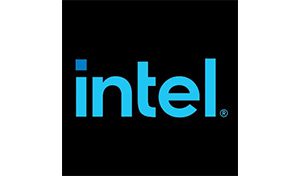 An intel Logo in Blue on a Black Color Background